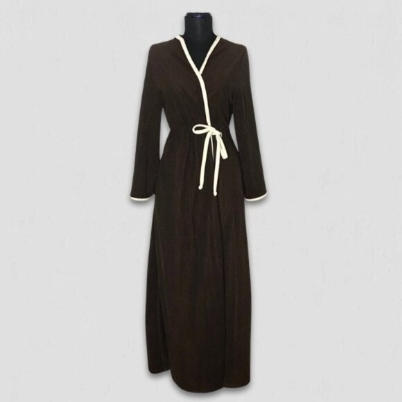 Vintage 70s 80s Fleece Robe Small Cream Brown - Picture 1 of 11